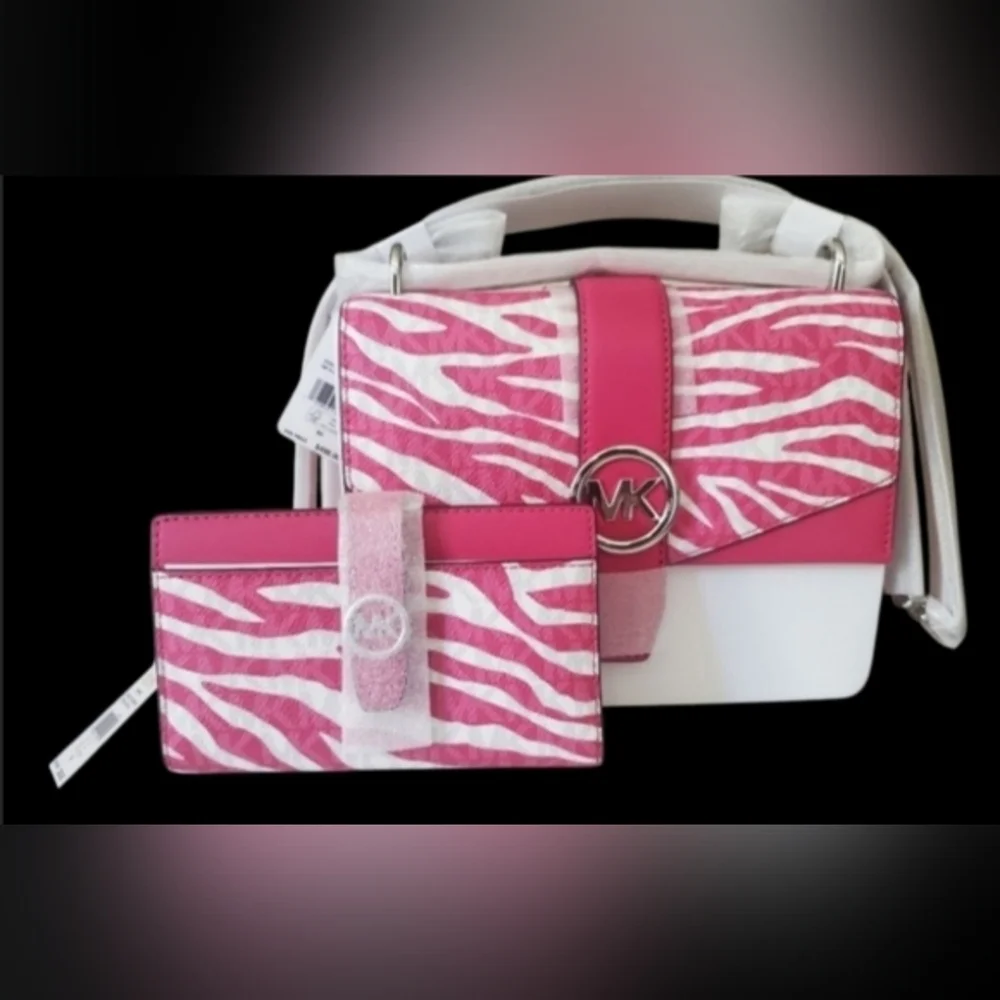 Michael Kors Greenwich Zebra Print Crossbody and Wallet Set NWT